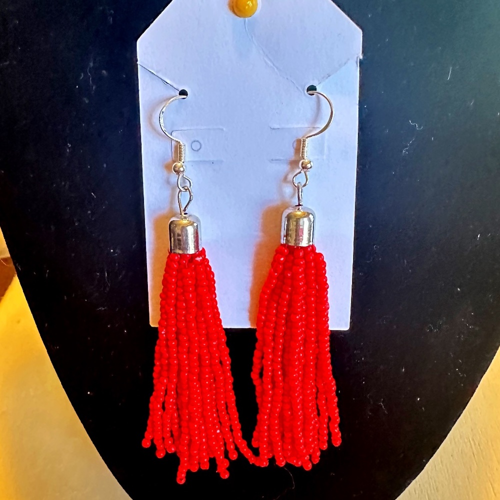 Beaded Tassel Drop Earrings